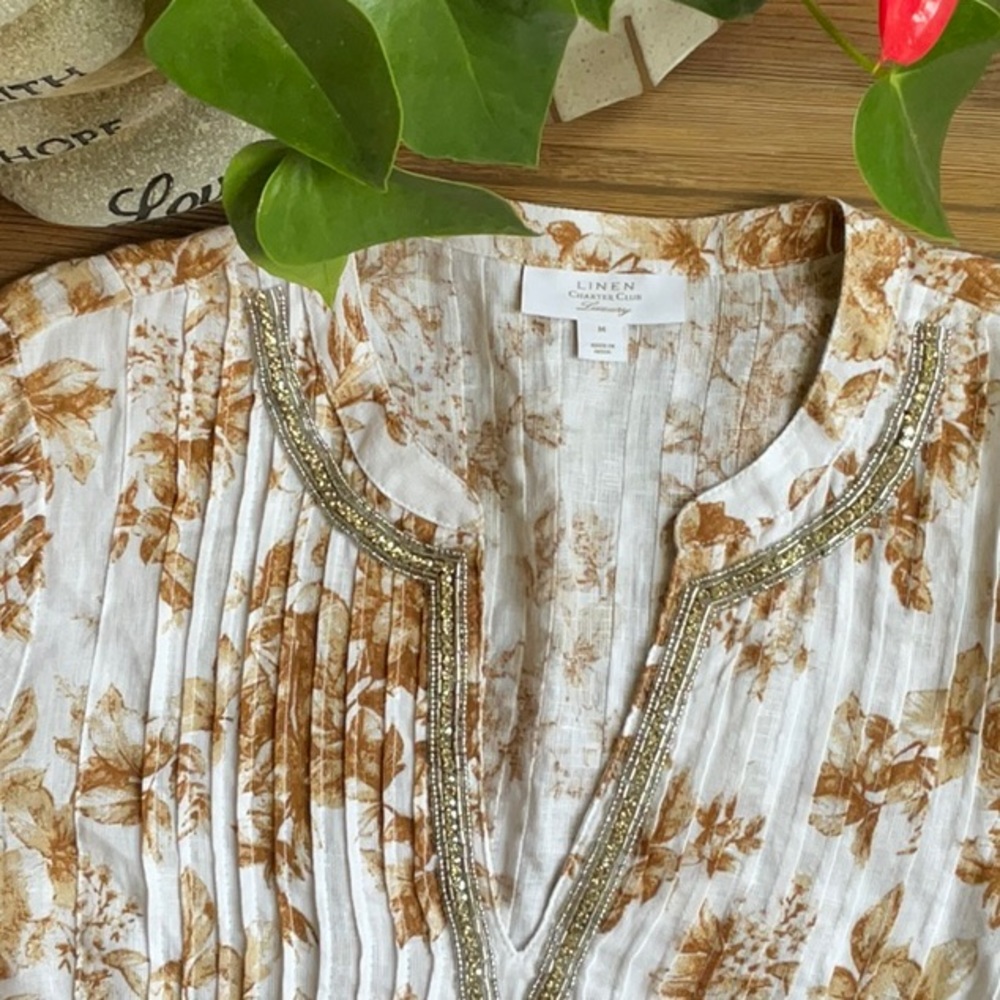 💖Linen Charter Club tunic with rhinestones around neckline - Picture 5 of 7